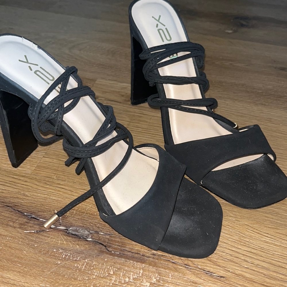 Black strap heels. Size 7